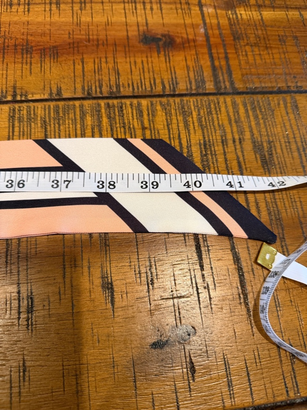 Burberry Peach Plaid & Stripe Silk Twilly Scarf - Picture 7 of 11